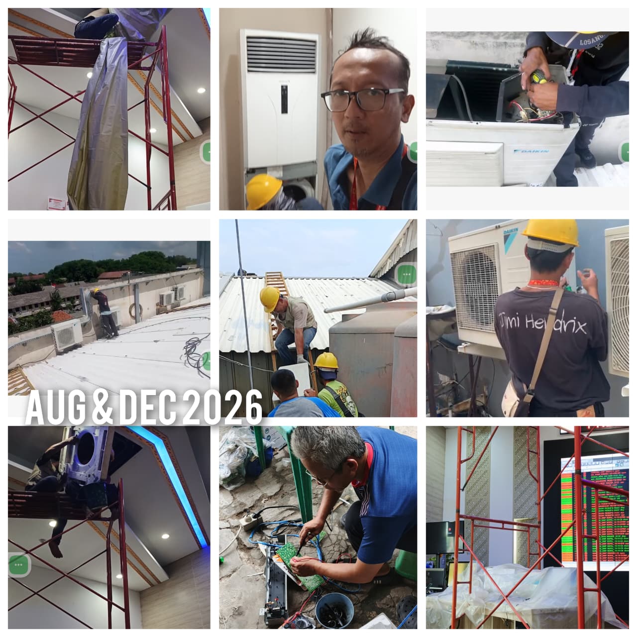 Tim teknisi IAIA mengerjakan AC cassette kantor Mandiri